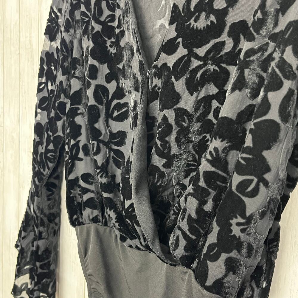 Mink Pink Black Floral Burnout Velvet Bodysuit Long Bell Sleeve Goth Romantic - Picture 4 of 10